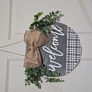 Wooden Hand crafted Round 12" "Welcome" Door hanger or sign
